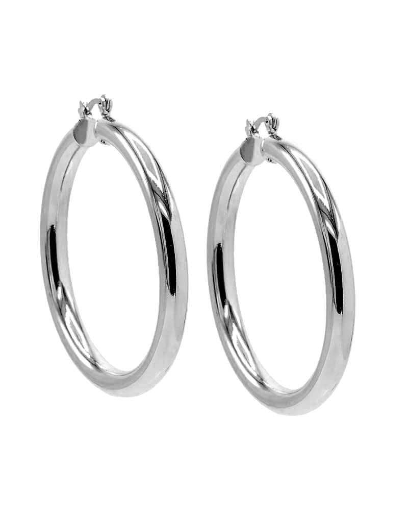 Front of a size 50 MM Adina's Chunky Hollow Hoop Earring Silver 50 MM in Silver by By Adina Eden. | dia_product_style_image_id:292200